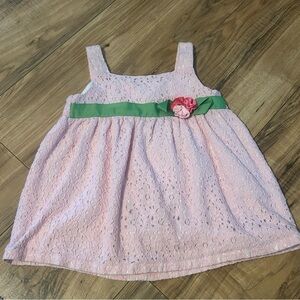 Copper Key Pink‎ Lace Dress Girls 3/3T Green Ribbon Flower Sleeveless Cute